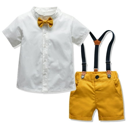 

OBEEII Baby Boys Outfit Short Sleeve Gentleman T-shirt And Shorts Baby Boy Birthday Party Suit Kids Children Holiday Outfits 8-9Years Yellow