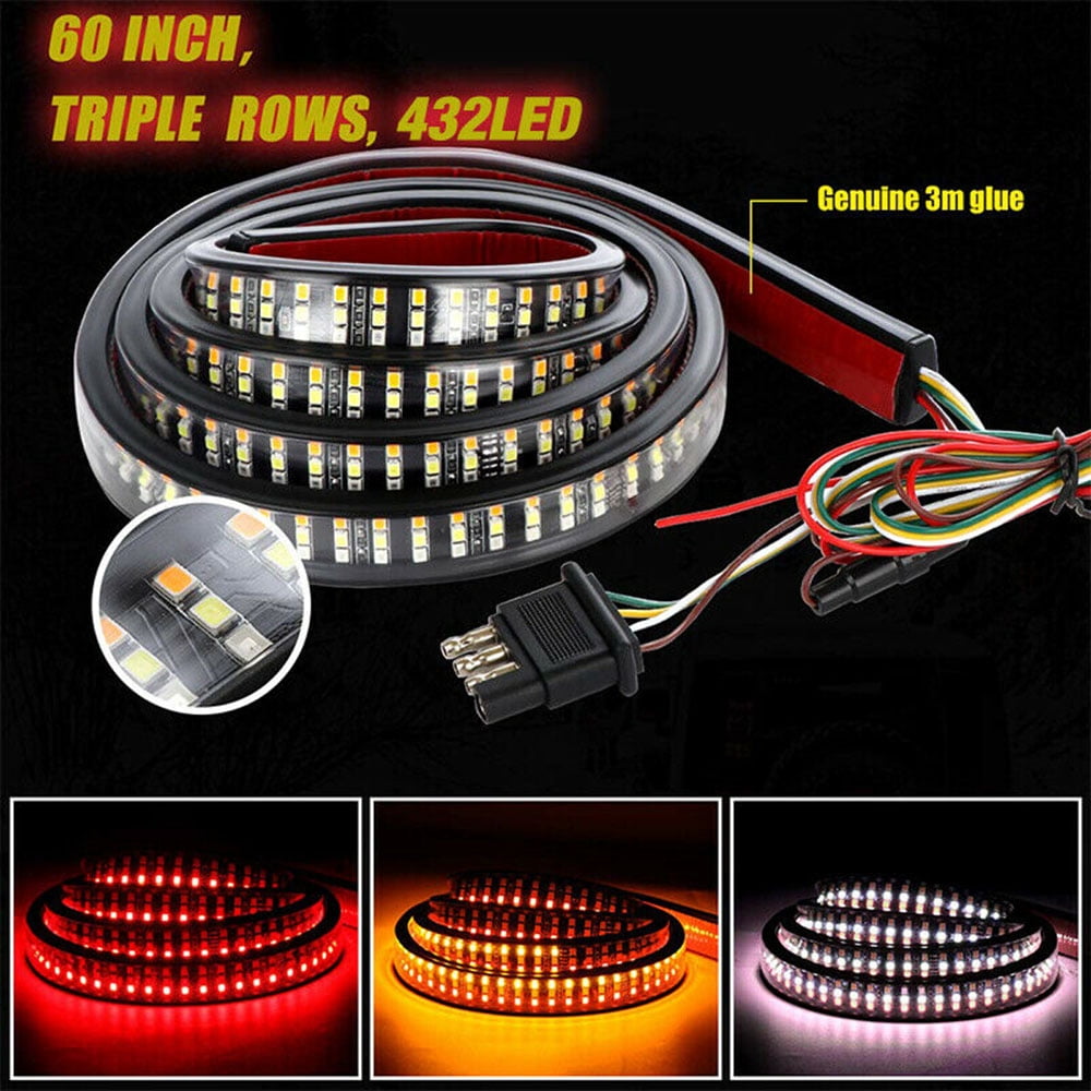 Truck Tailgate Bar 60" Triple Row LED Strip with Red Brake White
