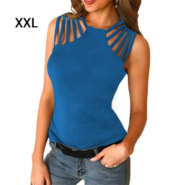 Halter Neck Vest Women Solid Color High Waist elegant and Tanktop Shirt Breathable Teens Aesthetic Summer Top Basic Clothing Blue XXL Walmart
