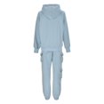 thumbnail image 4 of Gibobby Conjunto de sudadera para mujer Conjunto de sudadera de manga larga con cordón y bolsillo con capucha de color sólido informal para mujer para otoño o(Azul,G), 4 of 5