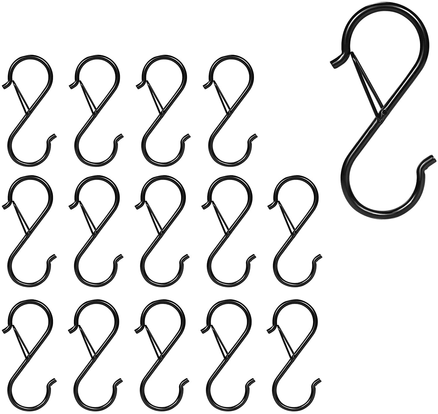 15pcs S Hooks, Heavy Duty S Shape Metal Hanger Hooks with Safety Buckle