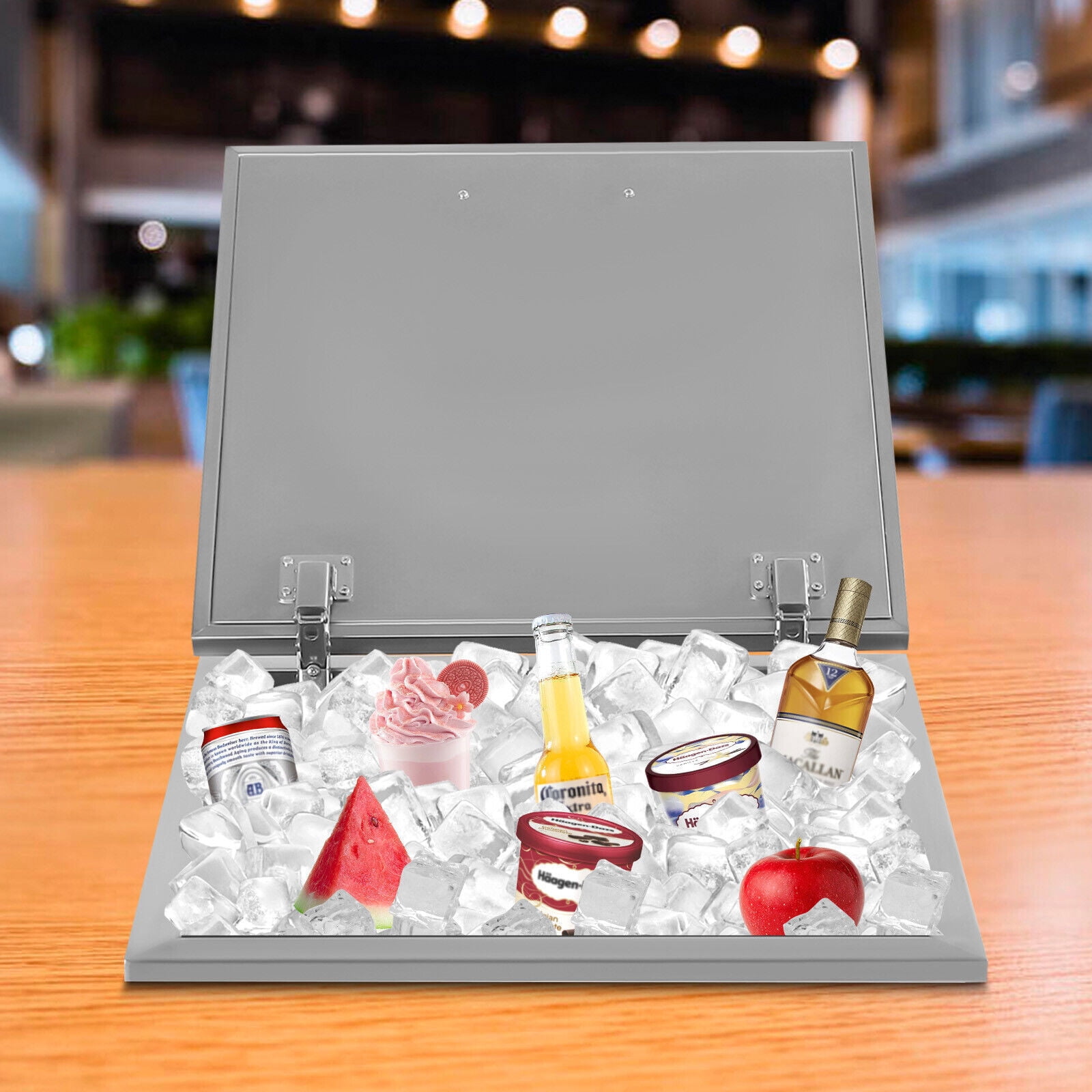 Drop in Ice Chest 50L/52.8Qt Stainless Steel Ice Cooler Juice Ice Bin Stainless with Cover