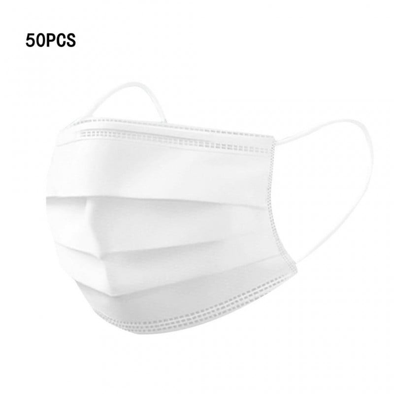 50 Disposable White Face Masks White, Breathable Dust Protection Masks