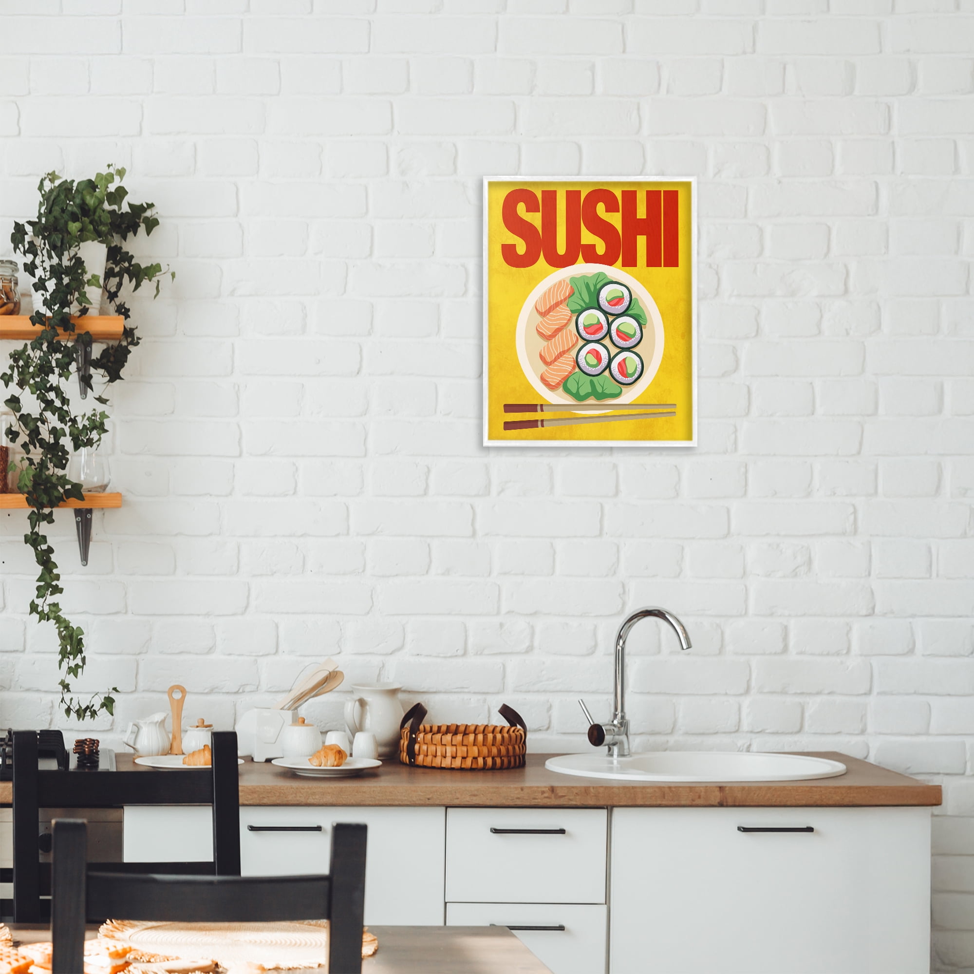Stupell Industries Bright Sushi & Chopsticks White Framed Giclee Art, design by Marcus Prime