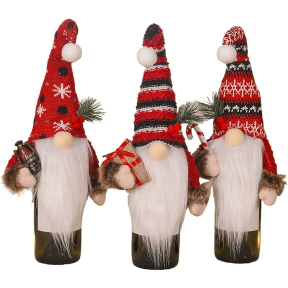 3 Pack Christmas Gnome Wine Bottle Covers,Handmade Gnomes Wine Bottle Toppers Decorative,Christmas Wine Bottle Caps For Holiday Xmas New Year Table Decor Party Decorations