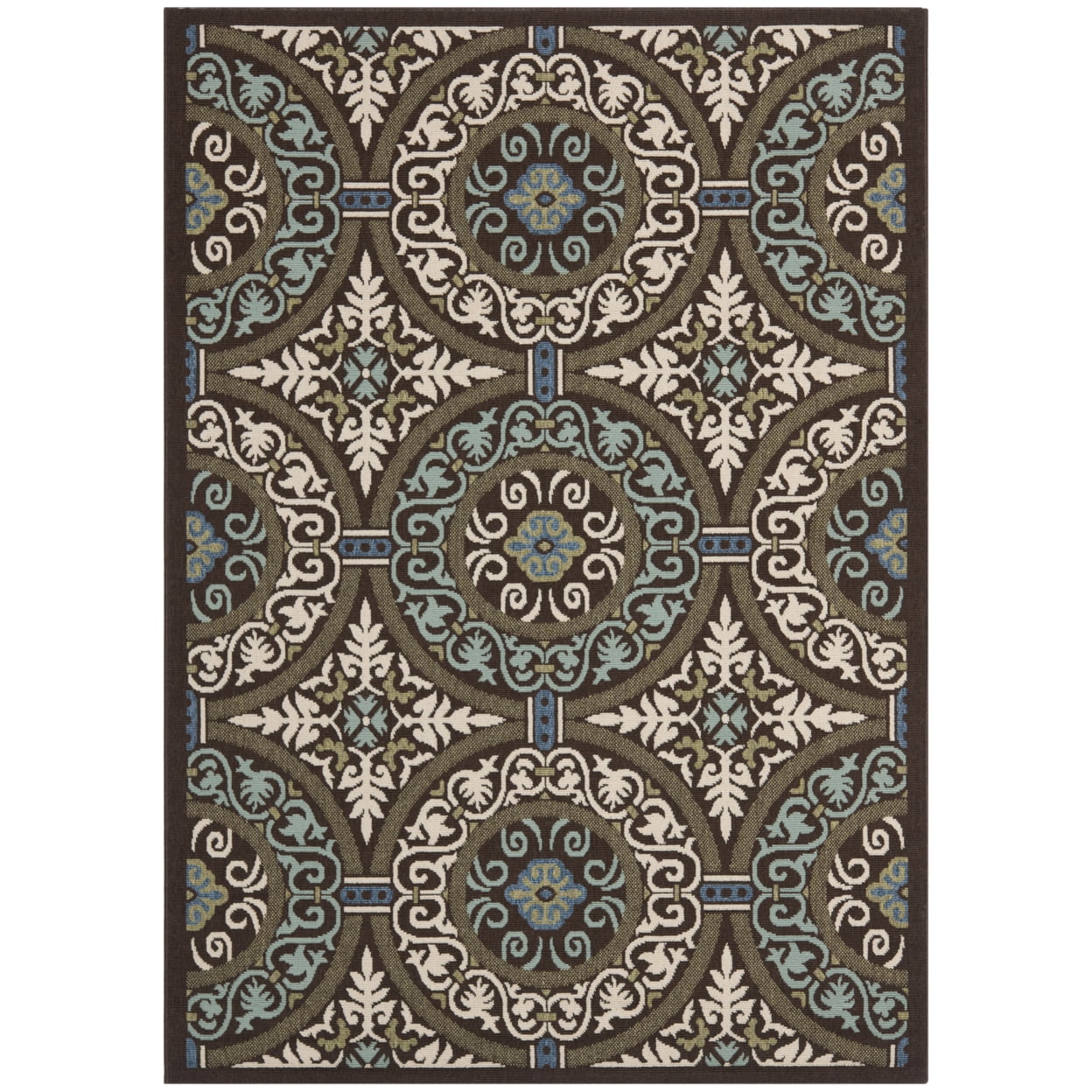 SAFAVIEH Veranda Durga Geometric Indoor/Outdoor Area Rug, 5'3" x 7'7", Chocolate/Cream