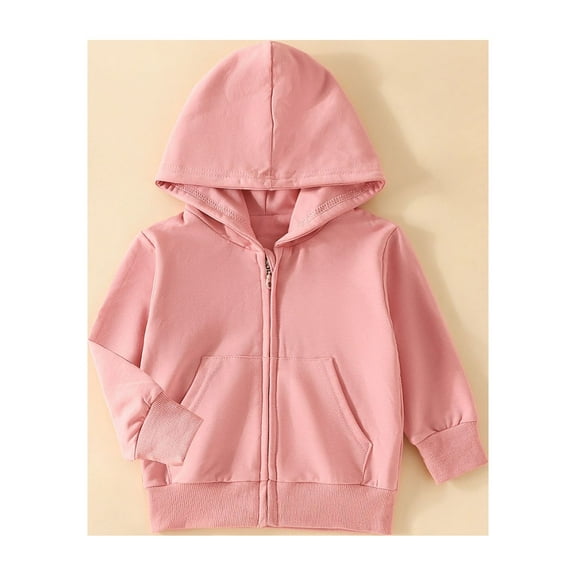 Toddler Kids Hooded Pocket Zipper Outwear Long Sleeve Solid Color Jacket Windproof Long Falls Warm Coat for Girls