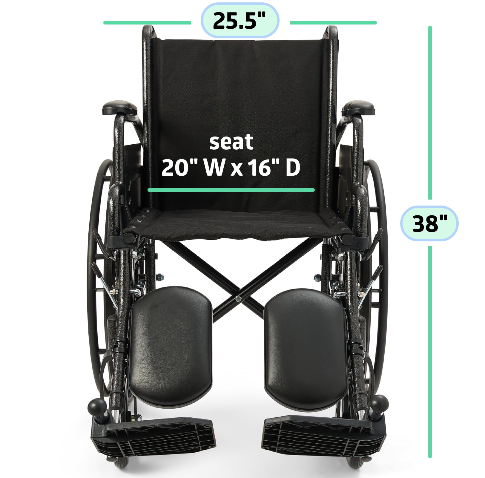 Medline Wheelchair with Swing-Back Removable Desk Arms, Lightweight, Elevating Legrests, 20-In Seat, 300 lb Weight Capacity, Black