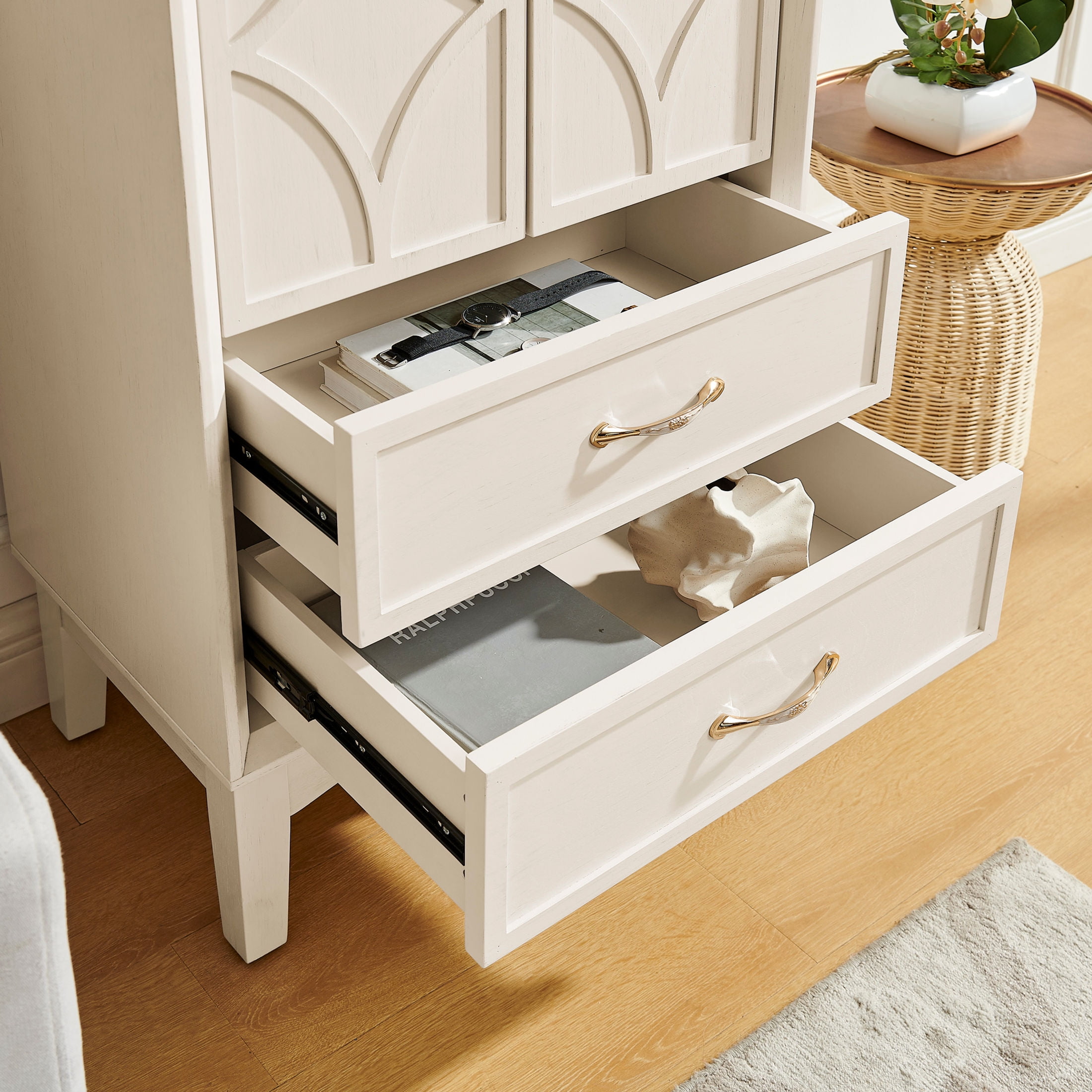 GDF Studio 53.5" Kitchen Pantry Storage Cabinet with Doors, Drawers and Adjustable Shelves, Antique White