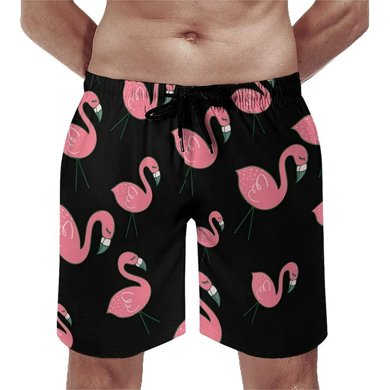 Men s Pink Flamingo Swim Trunks Quick Dry Swim Shorts Bathing Suit