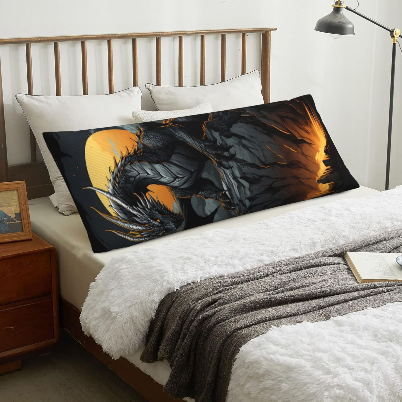 Naloa Full Moon Black Dragon Super Soft 20x60 Body Pillow Case,Long Side Hidden Zipper（PILLOWS ARE NOT INCLUDED）