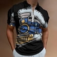 thumbnail image 2 of Train Railroad Men Zipper T-shirt Summer Casual Short Sleeve T-shirt Top, 2 of 7