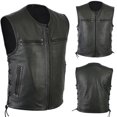 thumbnail image 2 of Olyvenn Men's Motorcycle Vest Genuine Cowhide Leather Sleeveless Biker Waistcoat Side Lace-Up Punk Gothic Retro Black Brown Plus Size Black 10, 2 of 5