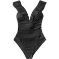 thumbnail image 4 of Women's V Neck One Piece Swimsuit Ruffled Lace Up Swimwear, 4 of 5