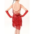thumbnail image 2 of Kaerm Robe de Danse Ballet Salsa Tango Scintillante Dos Nu à Bretelles Spaghetti pour Filles avec 1 Paire de Gants Rouge P, 2 of 7