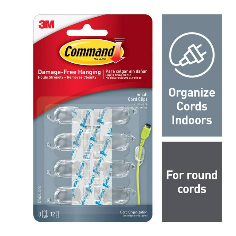 Command Clear Small Cord Clips, 17302CLRES, 8 Clips, 12 Strips