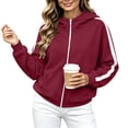 thumbnail image 5 of Qgtaibl Women's Full Zip Hooded Sweatshirt Side White Stripe Design Long Sleeve Jacket Thin Fleece Fall Athletic Hoodie Coat for Running Hiking Gym Wine S, 5 of 9