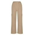thumbnail image 4 of Huowey Womens Baggy Cargo Pants Wide Leg Hiking Pants With Pockets Button Casual Daily Trendy Streetwear Bottoms,Khaki,L, 4 of 4