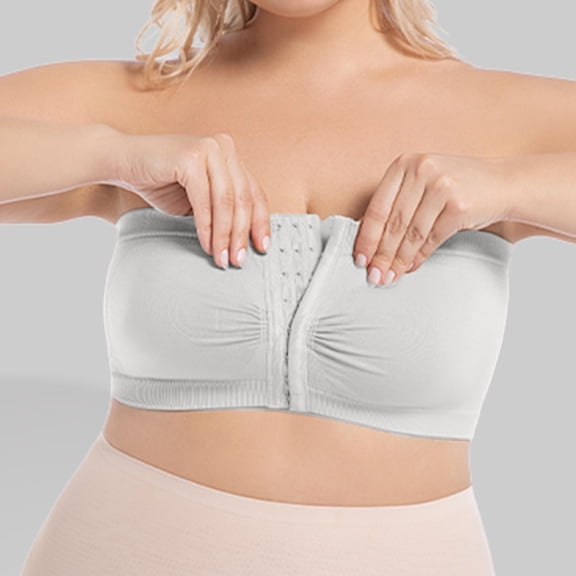 Women's Front Closure Strapless Bra, Plus Size Wireless Comfortable Bandeau Bra, Seamless Support Tube Top Bra, 5 Colors, Sizes S-6XL