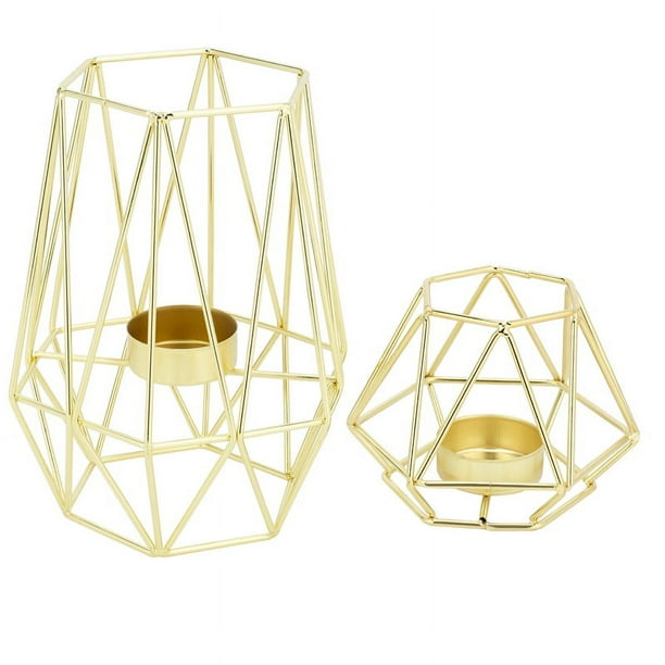 Symkmb Set of 2 Gold Geometric Metal Candle Holders for Living Room