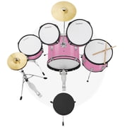 Gammon Percussion 5pc Junior Drum Set - Beginner Kit with Stool & Stands - Pink