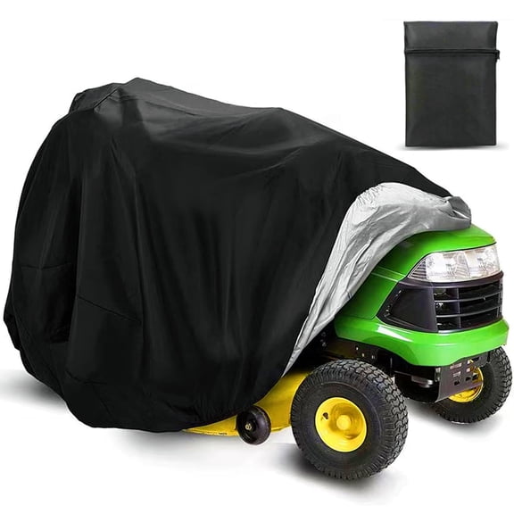GIXUSIL Black Outdoors Lawn Mower Cover Waterproof Heavy Duty 210D Polyester Oxford UV Protection Lawn Tractor Cover Fits Decks Up to 72 x 54 x 46 inch with Drawstring and Storage Bag