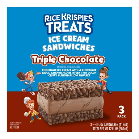 Rice Krispies Treats Triple Chocolate Ice Cream Sandwiches, 4 fl oz, 3 pack (Frozen)
