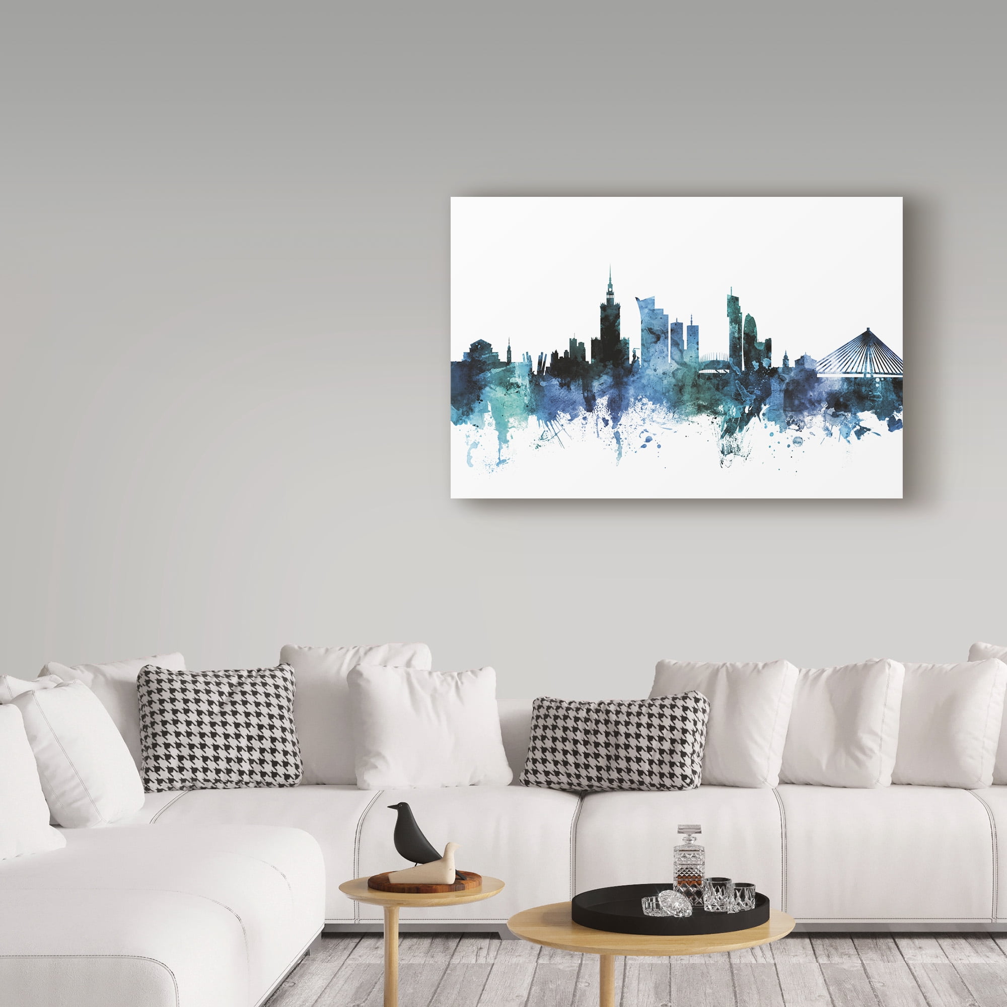 Trademark Fine Art 'Warsaw Poland Blue Teal Skyline' Canvas Art by Michael Tompsett