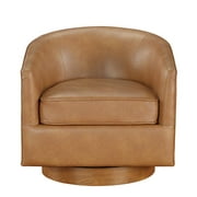 Comfort Pointe Irving Saddle Brown Faux Leather Wood Base Barrel Swivel Chair