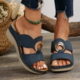 thumbnail image 2 of Orthopedic Sandals for Women Fashion Buckle T-Strap Open Toe Wedge Slides Comfortable Thick Sole Summer Walking Beach Shoes Blue Size 8.5, 2 of 6