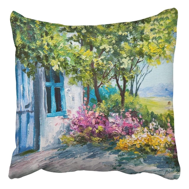 Funda de Almohada ABPHQTO Pintura al Óleo Paisaje Jardín Flores de Colores 50x50 cm