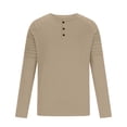 thumbnail image 4 of Men's Casual Long Sleeve Buttons Crewneck Tops Pleated Pullover Shirts Slim Muscle Solid Color Blouses Khaki,3XL, 4 of 6