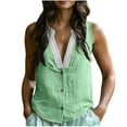 thumbnail image 4 of GUACER Cotton Linen Sleeveless V-Neck Tank Top for Women Lace Trim Button Down Casual Blouses, 4 of 9