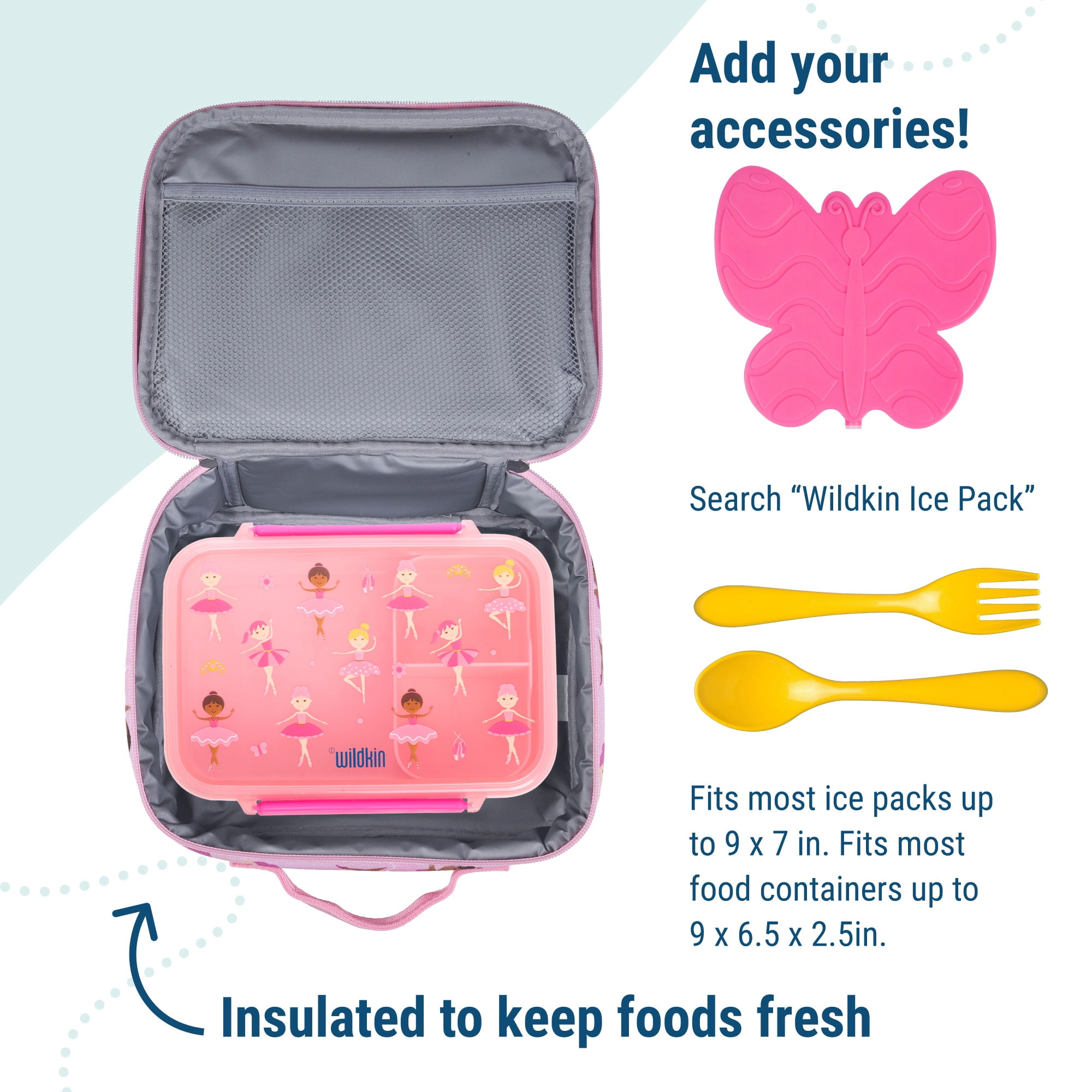 Wildkin Kids Insulated Lunch Box for Boy and Girls BPA Free Ballerina Pink Walmart