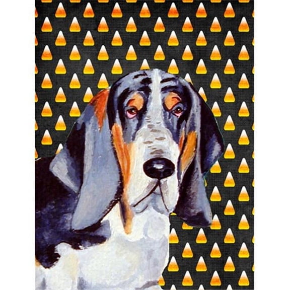 28 x 40 in. Basset Hound Candy Corn Halloween Portrait House Size Canvas Flag