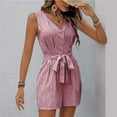 thumbnail image 4 of Mqqzkk Women's V Neck Jumpsuits Shorts Front Tie Belted Button Up Romper Sleeveless Short Jumpsuit Outfit 2025 Beach Vacation Clothes Red XL, 4 of 6