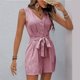 thumbnail image 4 of mfyjkho Pantalones Cortos De Gimnasio Para Mujer, Mono Corto De Verano Sin Mangas Con Cuello En V Y Rayas, Con Botones Y Bolsillos Para Mujer Pantalones Cortos Para Mujer M, 4 of 6