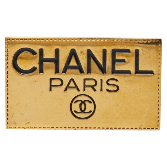 Pre-Owned CHANEL logo plate brooch, gold plated, women's