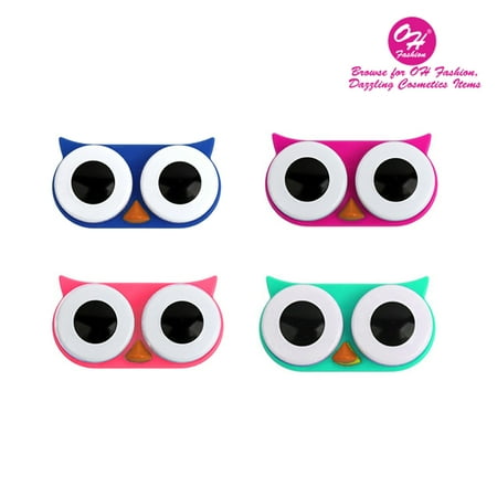 OH Fashion Contact Lens Case Owl Pack of 4 Several Colors Portable Case Travel Contacts Holder Container Contacts Solution 1 Eye (Best Fashion Contact Lenses)