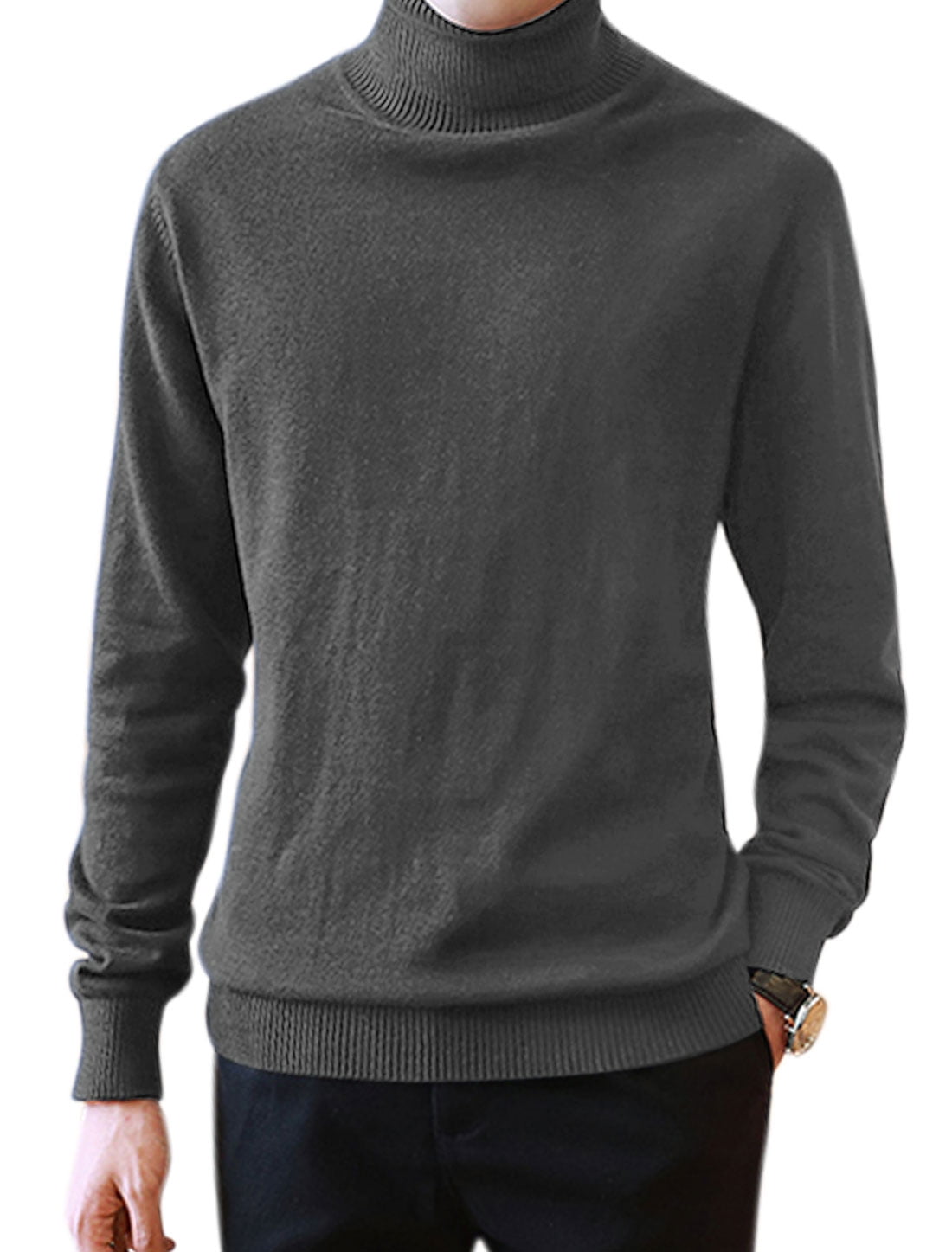 Men's Turtleneck Slim Fit Long Sleeves Knitted Shirt Gray (Size S / 36