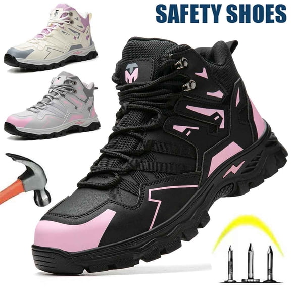 Steel Toe Work Boots for Women Construction Safety Boot Indestructible Shoes Lightweight Comfortable Slip Resistant Puncture Proof Slip Resistant Working Sneakers 7.5