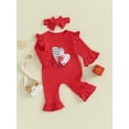thumbnail image 3 of FEORJGP Infant Baby Valentine's Day Clothes Newborn Girls Rompers Heart Letter Print Crew Neck Jumpsuit Flare Long Sleeve Romper Toddler Bodysuits with Headband, 3 of 9