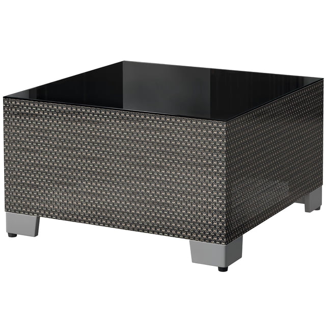 Table d'Appoint Carrée de 21,7 Po pour Terrasse Extérieure, Verre Trempé Noir et Tissu Textilène, Aucun Assemblage Requis, Pieds Réglables Stables pour Jardin, Balcon Ou Aire de Détente