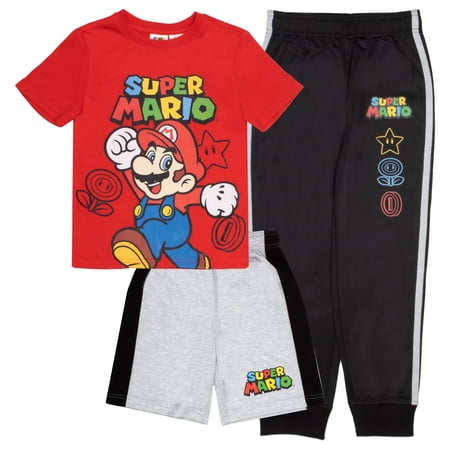 Nintendo Super Mario Bros Boys 3-Piece Pants Set – Short Sleeve T-Shirt Shorts and Jogger Pants 3-Pack Bundle Set (Size 2T-12) Nintendo Super Mario Bros Boys 3-Piece Pants Set – Short Sleeve T-Shirt Shorts and Jogger Pants 3-Pack Bundle Set (Size 2T-12)