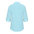 thumbnail image 5 of SDNall Womens Button Up Shirt Summer Casual Stand Collar Neck Long Sleeved Color Loose Shirt (Blue,Sizes:S-5XL), 5 of 9