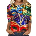 thumbnail image 1 of Penkiiy Blouse Carnaval Manches 3/4 Chemise de Printemps Quotidienne Tee Imprimé Masque Blouse Mardi Gras Col Rond 2024 Tee Tunique Habillée m Multicolore, 1 of 5