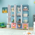 thumbnail image 2 of Costway 12-Cube Kids Wardrobe Baby Dresser Bedroom Armoire Clothes Hanging Closet with Door Blue, 2 of 10