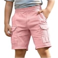 thumbnail image 2 of HAOTAGS Cargo Shorts for Teen Boys (5-15), Elastic-Waist Straight-Fit Casual Shorts Lightweight Mid-Length Summer Trousers Pink 11-12 Years, 2 of 7