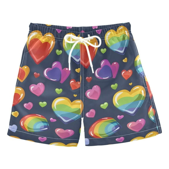 joogoo Boys Swim Trunks Rainbow Hearts Beach Board Shorts Drawstring Swimsuit S