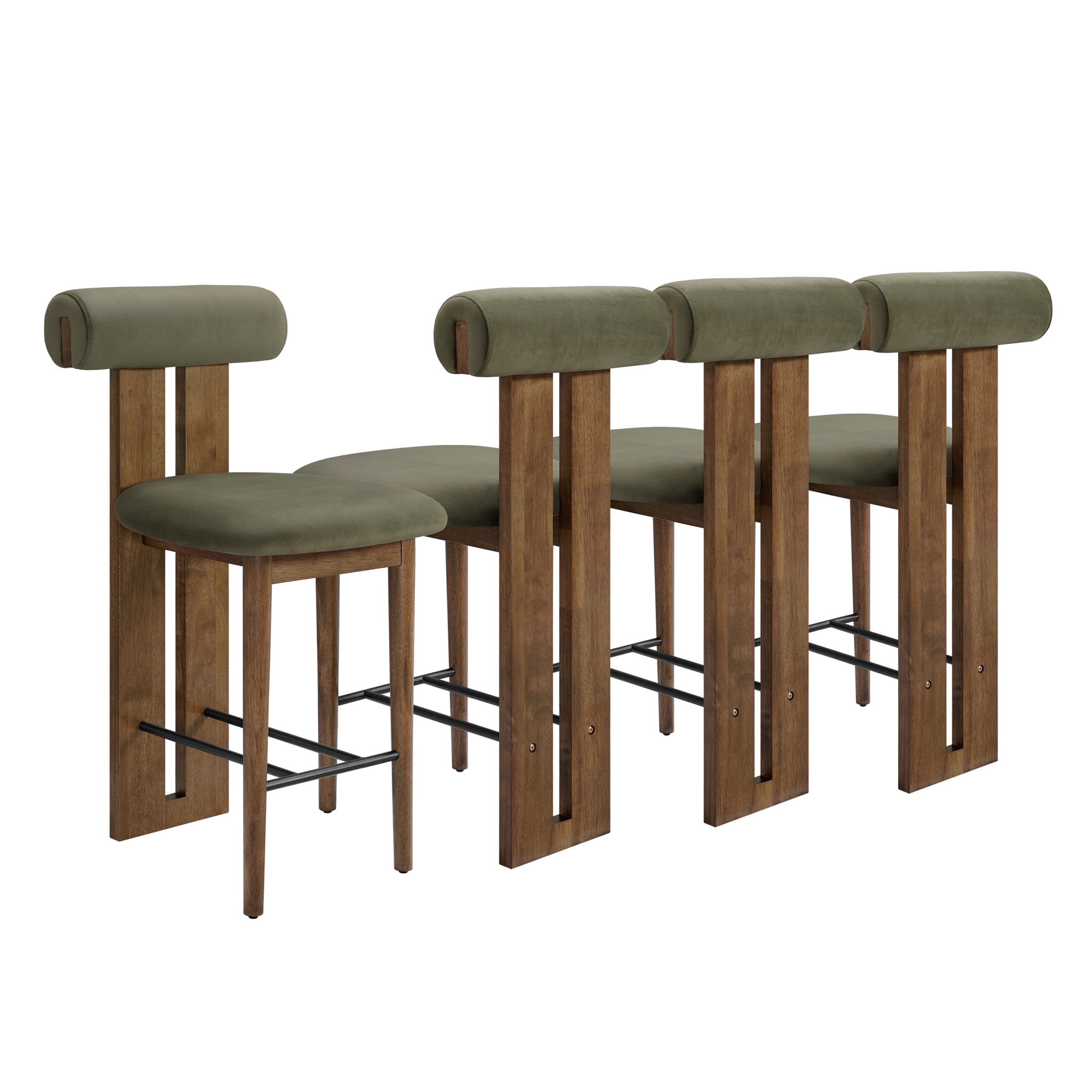 Christopher Knight Home Modern Wooden Counter Stool with Split-Back, Green Upholstery, Set of 4